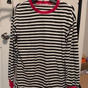 Black and white striped long sleeve shirt with red accents, size M